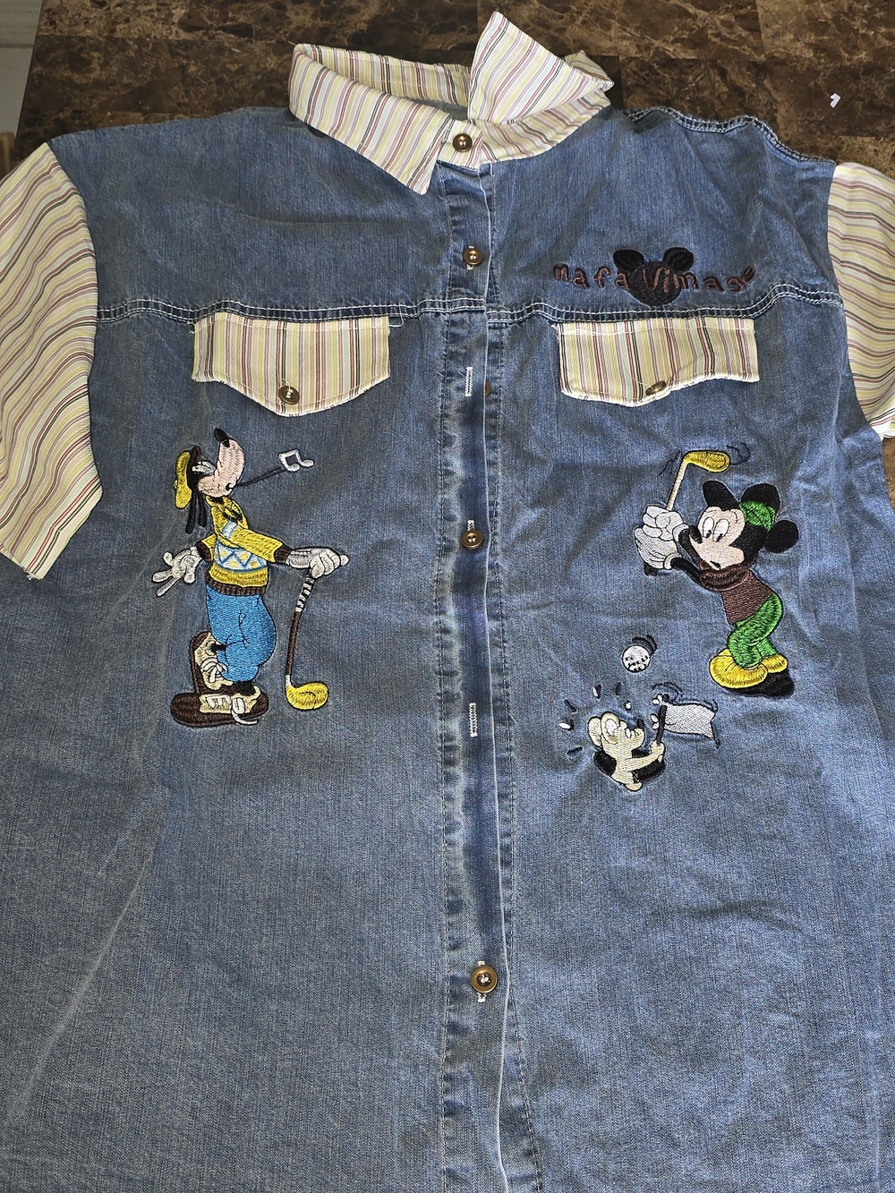 Denim Kids Jacket with Embroidered Cartoon Golf Motif - Blue